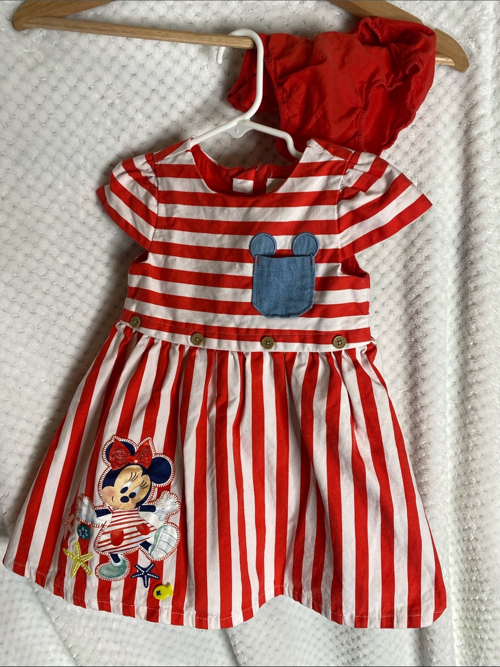 Disney Store Baby Red & White Striped Minnie Mouse Dress